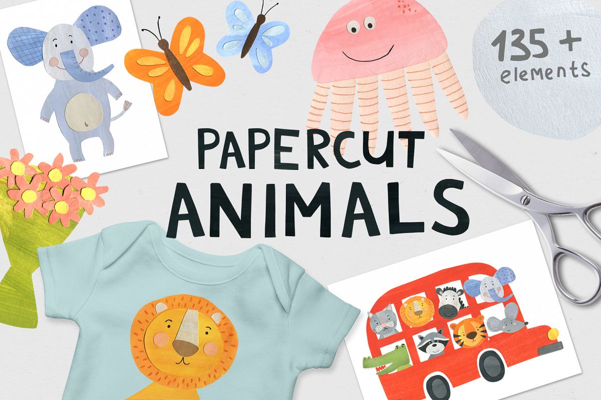 Papercut Animals Clipart example image 1