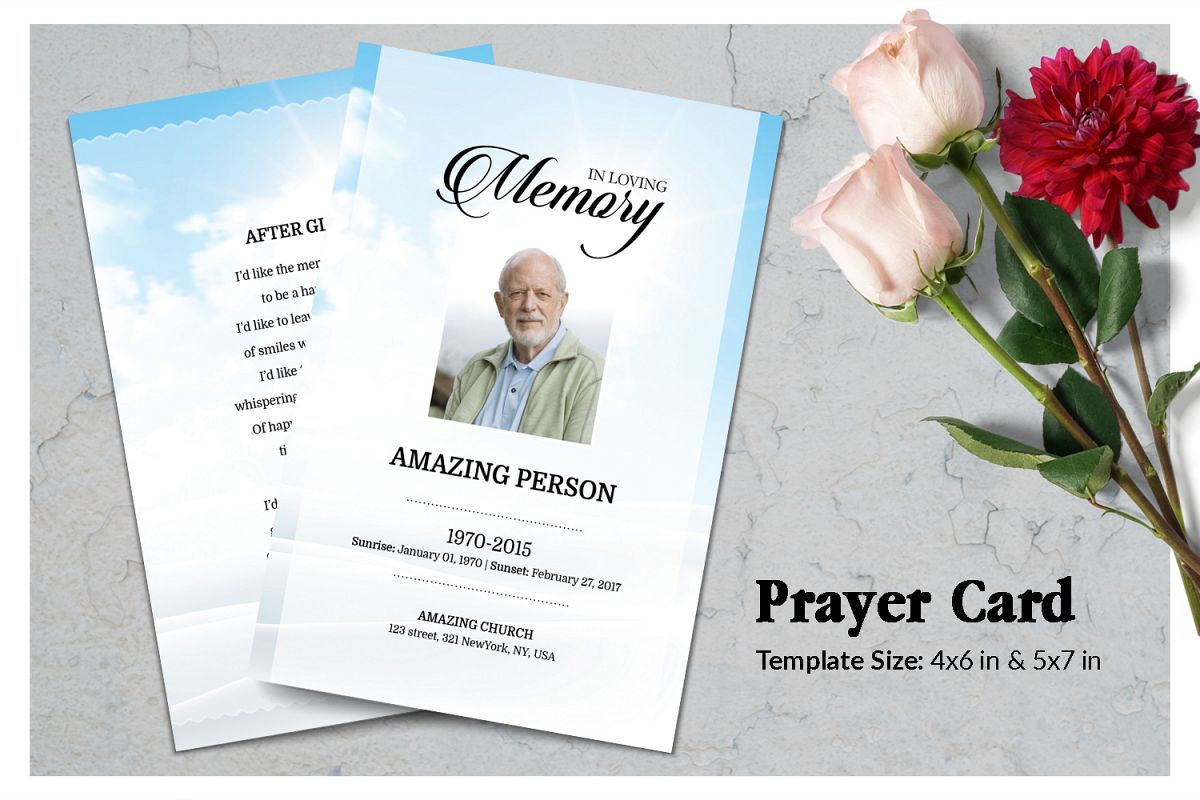 Sky Funeral Prayer Card Template example image 1