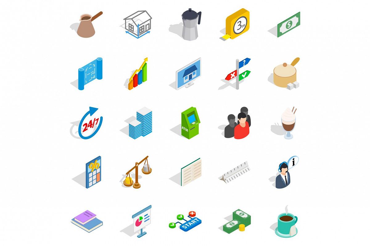 Business model icons set, isometric style example image 1