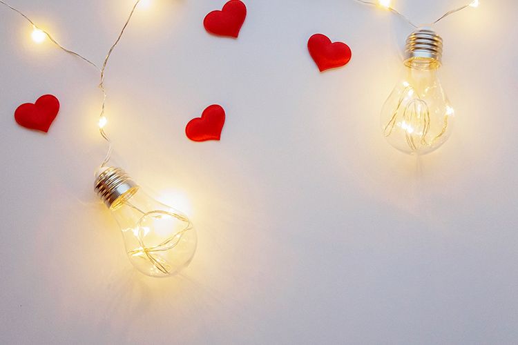 Light background with lamps and red hearts example image 1