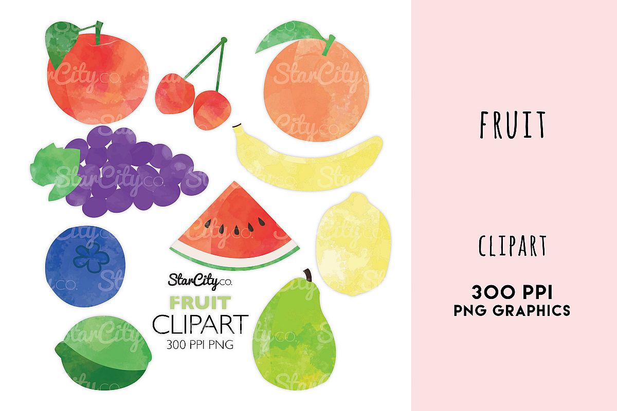 Fruit Clipart, Grapes, Watermelon art, Banana, Lemon, lime example image 1