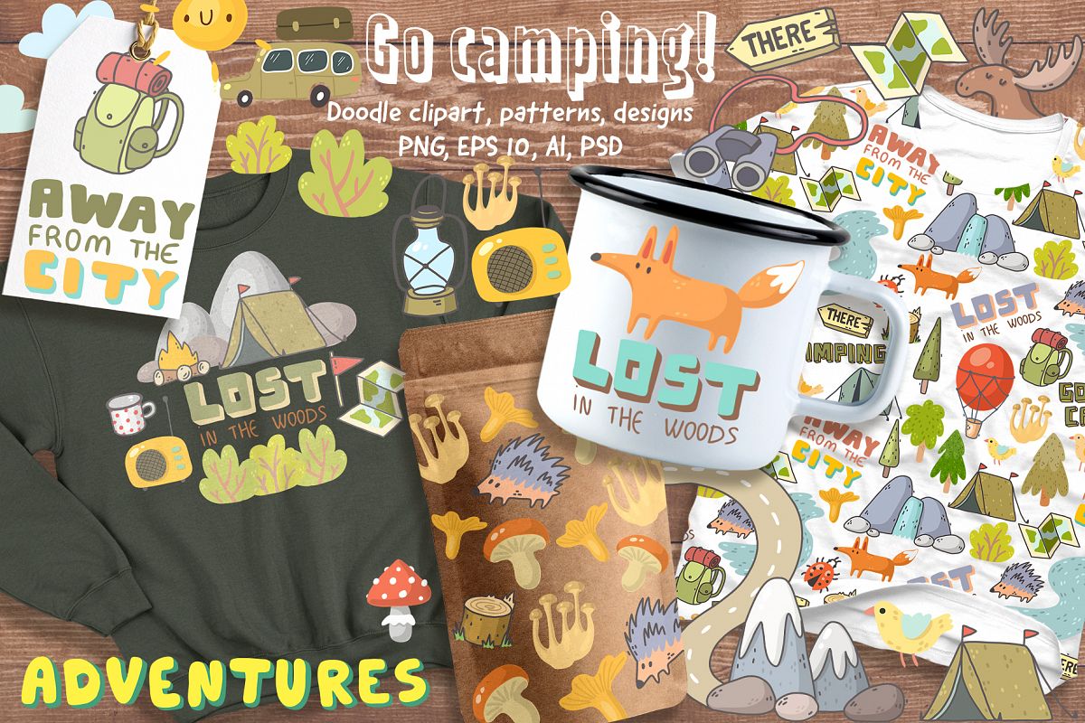 Camping clipart, patterns, designs example image 1