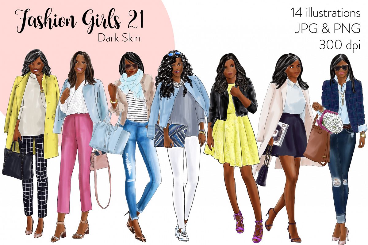 Fashion illustration clipart - Fashion Girls 21 - Dark Skin example image 1