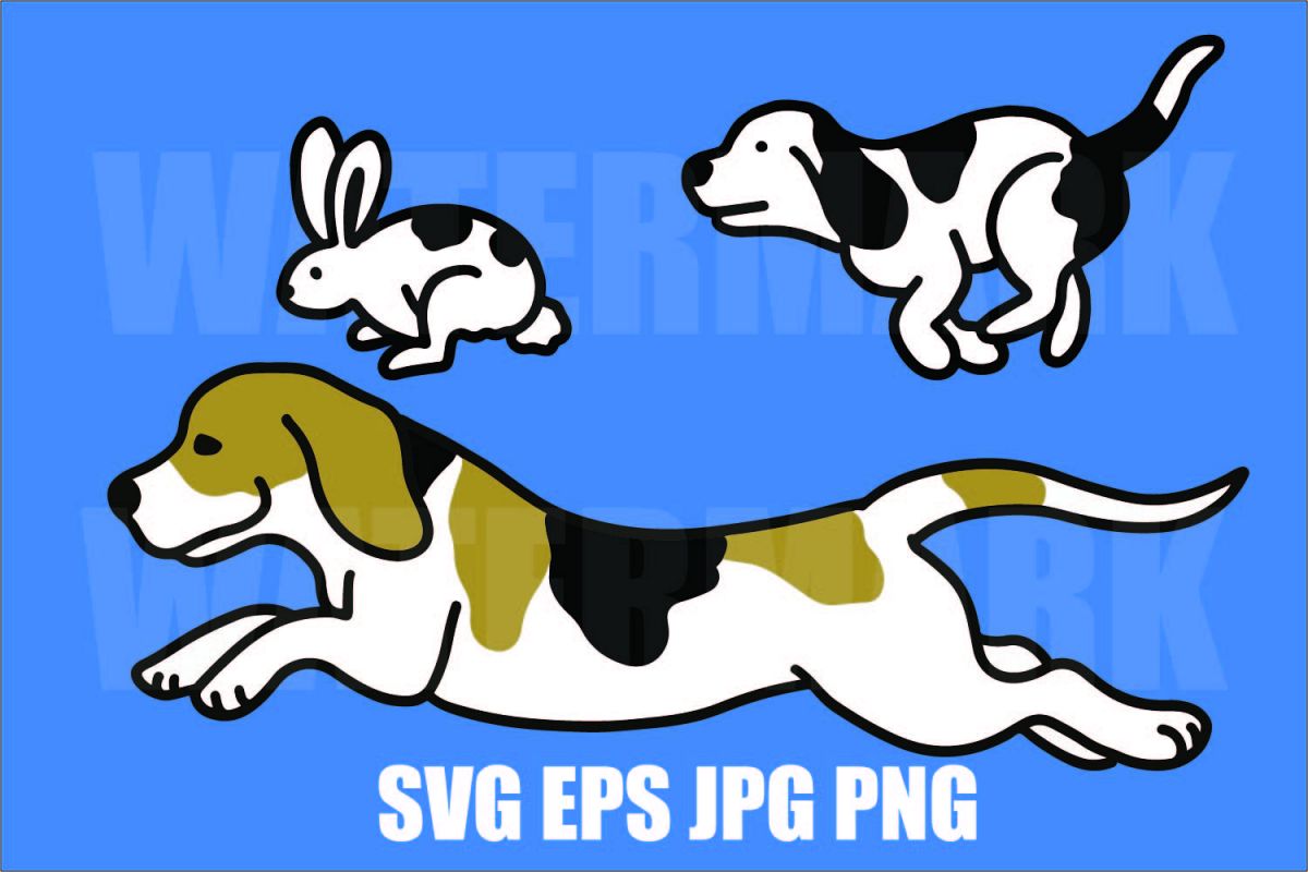 Beagle chasing rabbit - beagle running - PNG JPG SVG EPS example image 1