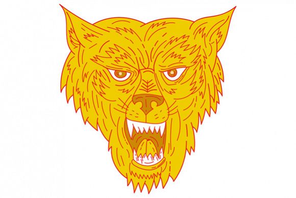 Angry Wolf Head Mono Line example image 1