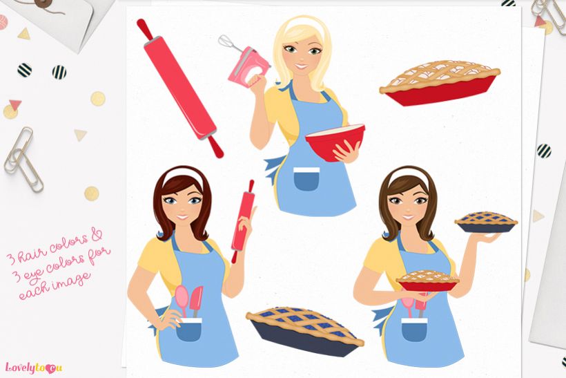 Woman baking character clip art L179 Willow example image 1