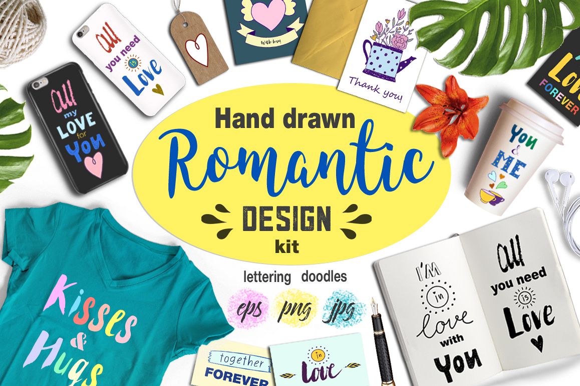 Hand drawn Romantic design kit example image 1
