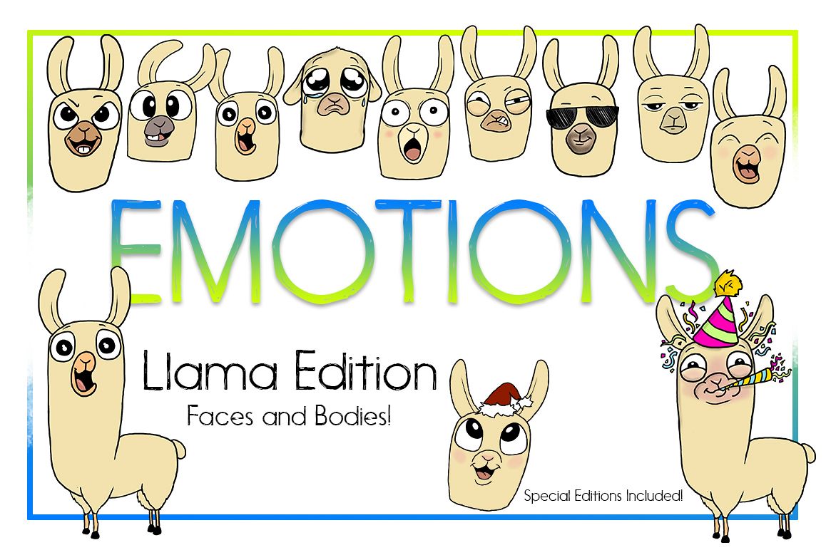 Emotional Llama Faces and Bodies | Emotional llama Bundle example image 1