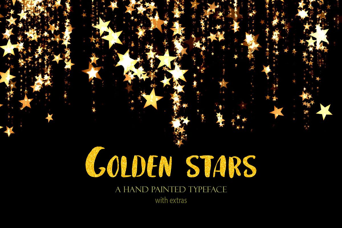 Golden Stars, a bold brush-lettered font with extras example image 1