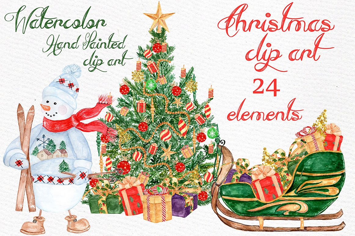 Watercolor Christmas clipart example image 1