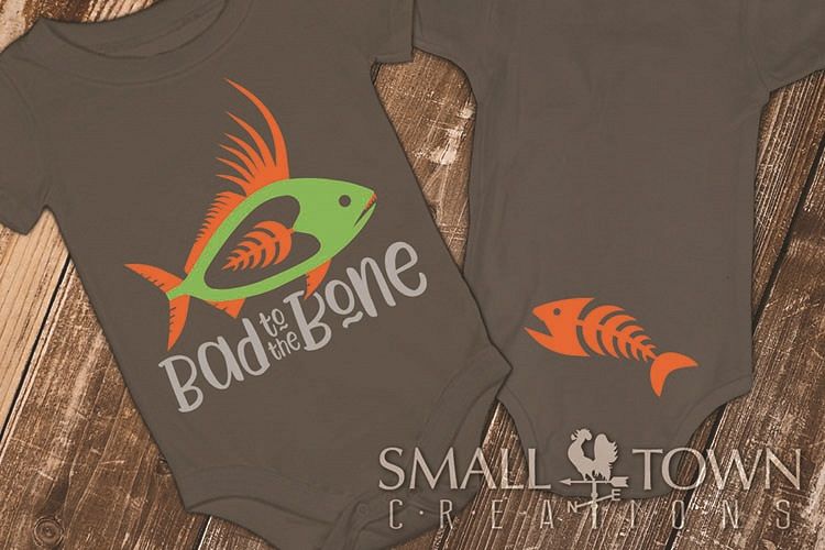 Bad to the Bone, Fish logo, Bodysuit, PRINT, CUT & DESIGN example image 1