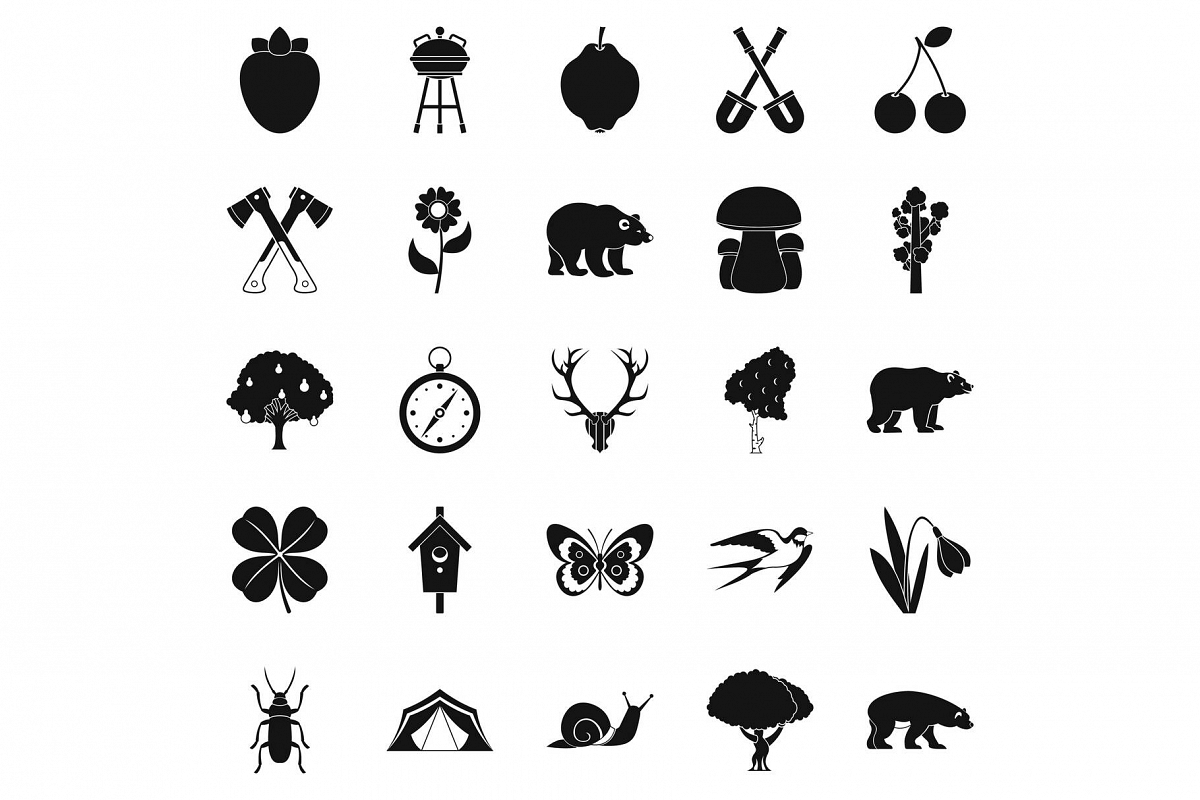 Trekking in the wild icons set, simple style example image 1