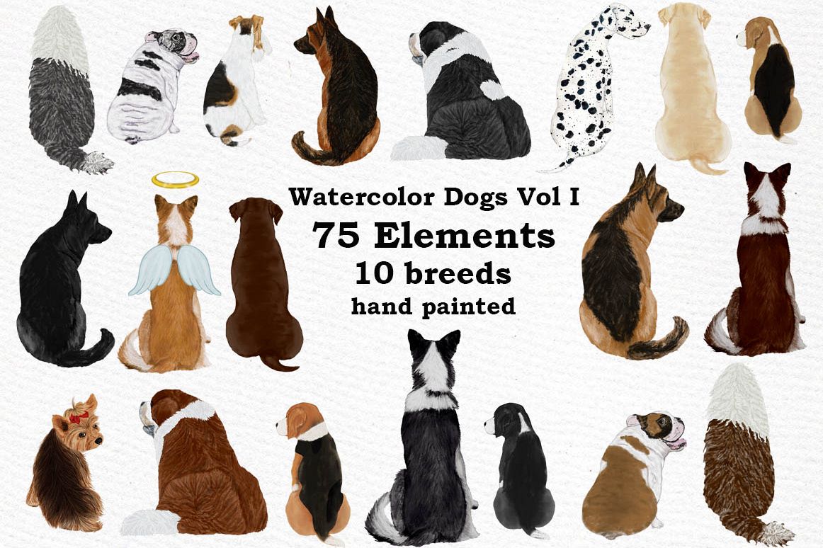 Dogs Clipart,Dog breeds Pet clipart,Watercolor dogs clipart example image 1