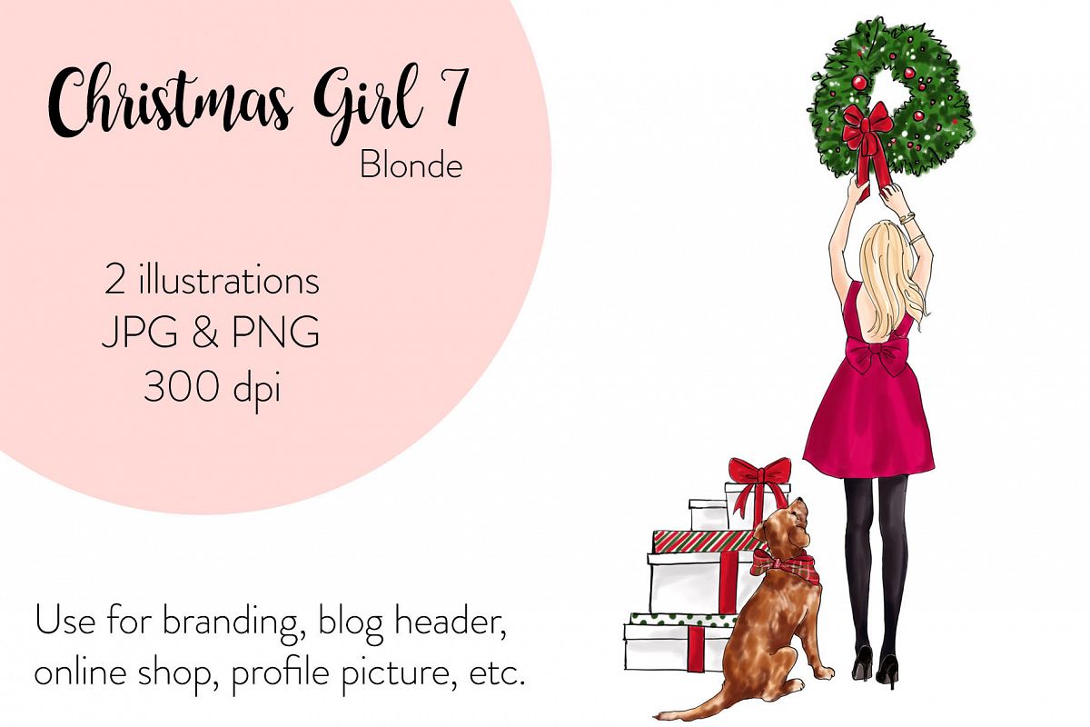 Fashion illustration - Christmas Girl 7 - Blonde example image 1