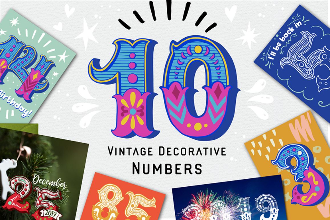 Vintage Decorative Numbers (104062) Characters Design Bundles