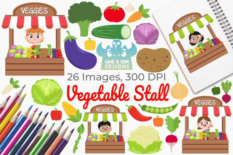 Vegetable Stall Clipart, Instant Download Vector Art example image 1