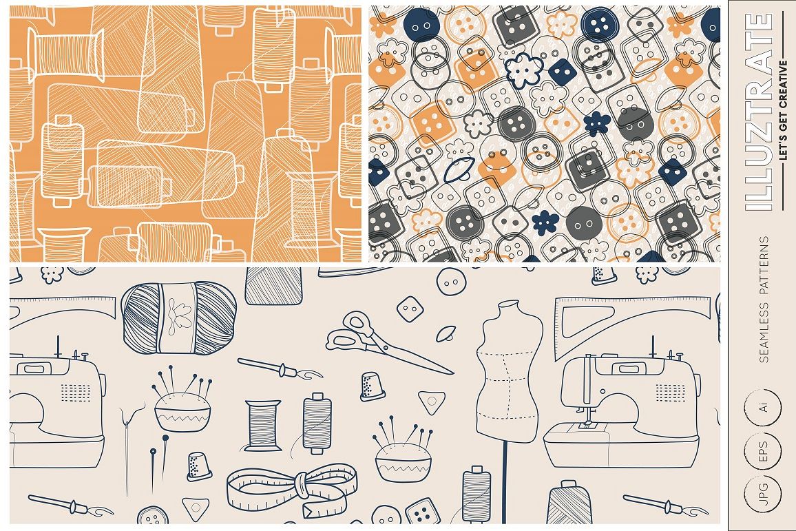 Sewing Seamless Patterns, Vector Patterns, Digital Papers example image 1