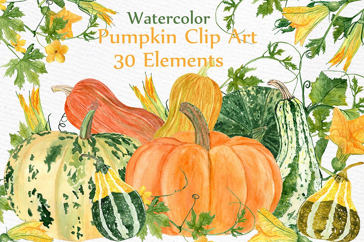 Watercolor pumpkin clipart example image 1