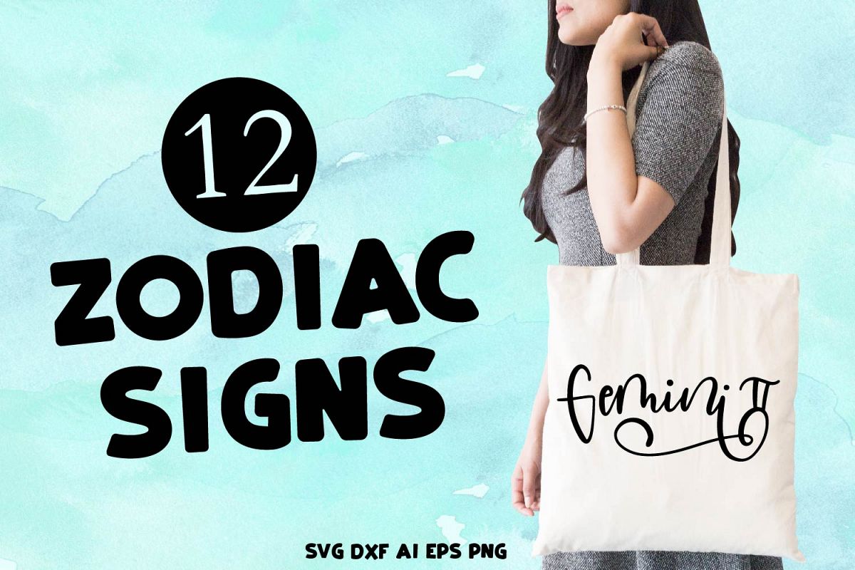 12 Hand Lettered Zodiac Signs - SVG Bundle Pack example image 1