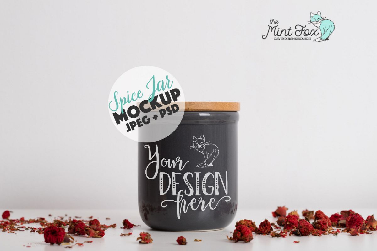 Spice Jar Mockup with Pomegranate Flowers | PSD & JPG Mockup example image 1