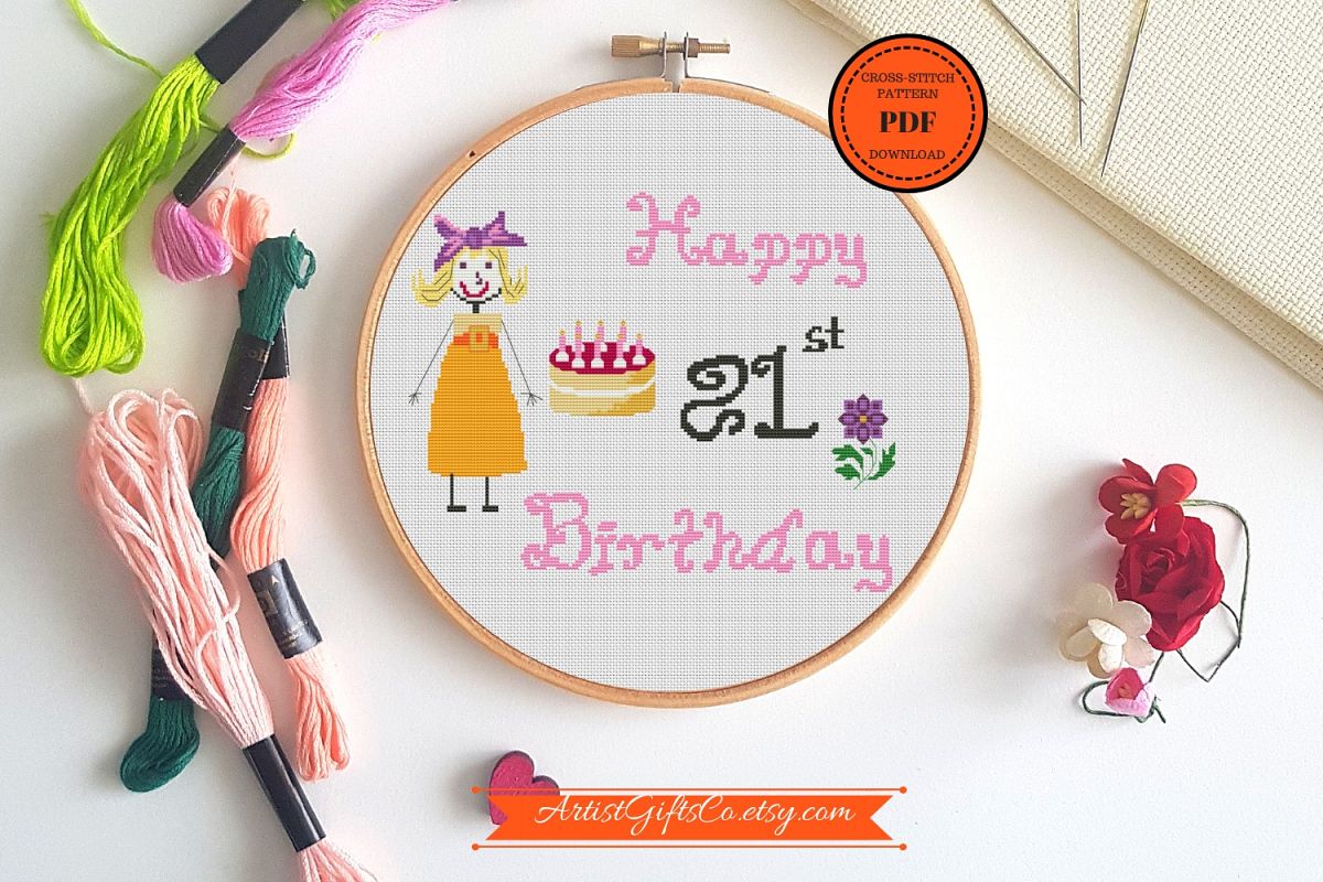 Cute 21st Birthday Gift Cross Stitch Pattern Pdf Birthday - 