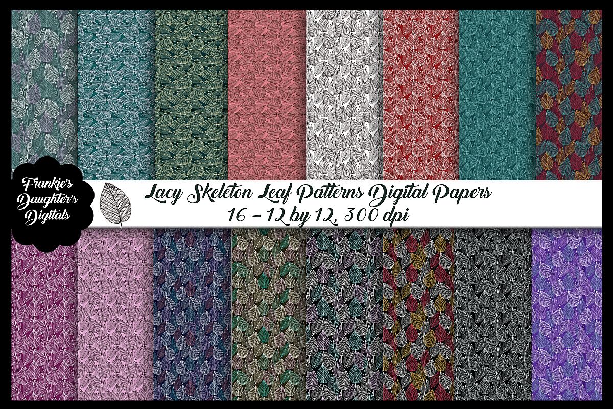 Lacy Skeleton Leaf Patterns Digital Paper Pack example image 1