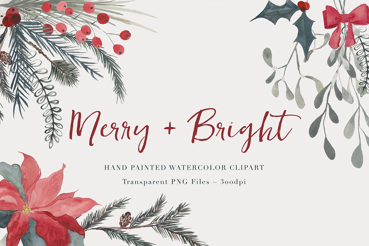 Christmas Watercolor Clipart example image 1