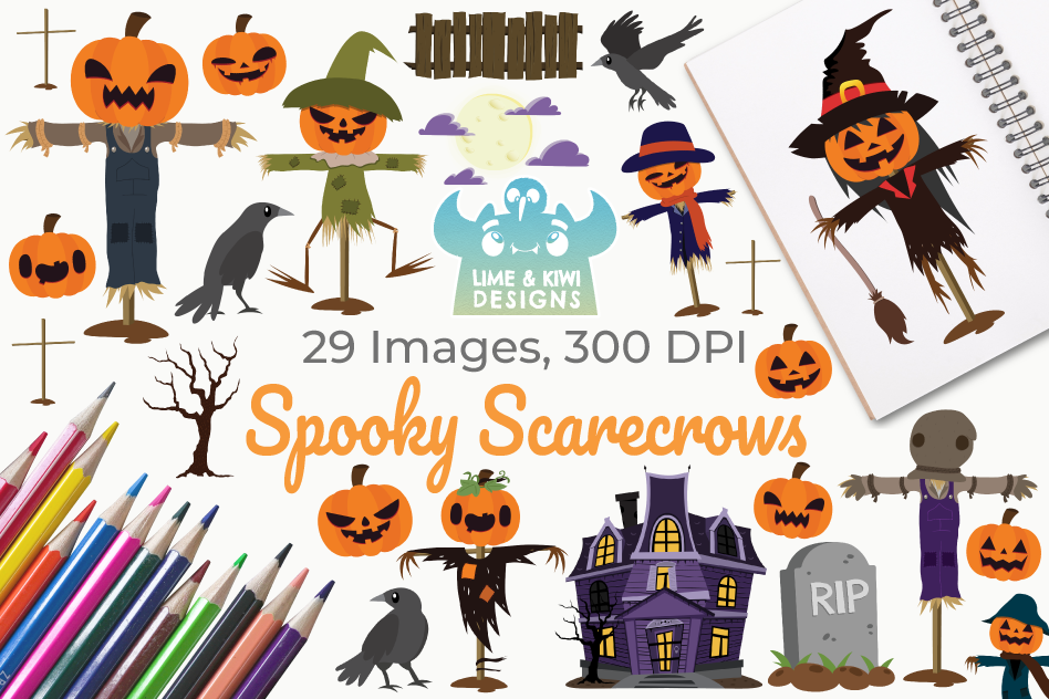 Spooky Scarecrows Clipart, Instant Download Vector Art example image 1