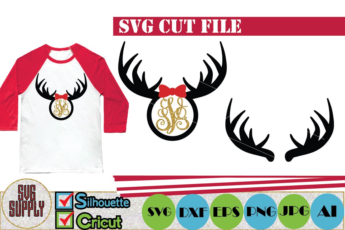 Reindeer Antler Monogram SVG Cut File example image 1