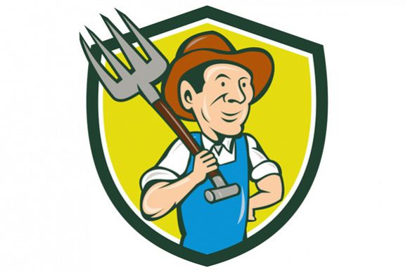 Farmer Holding Pitchfork Shoulder Crest Cartoon example image 1