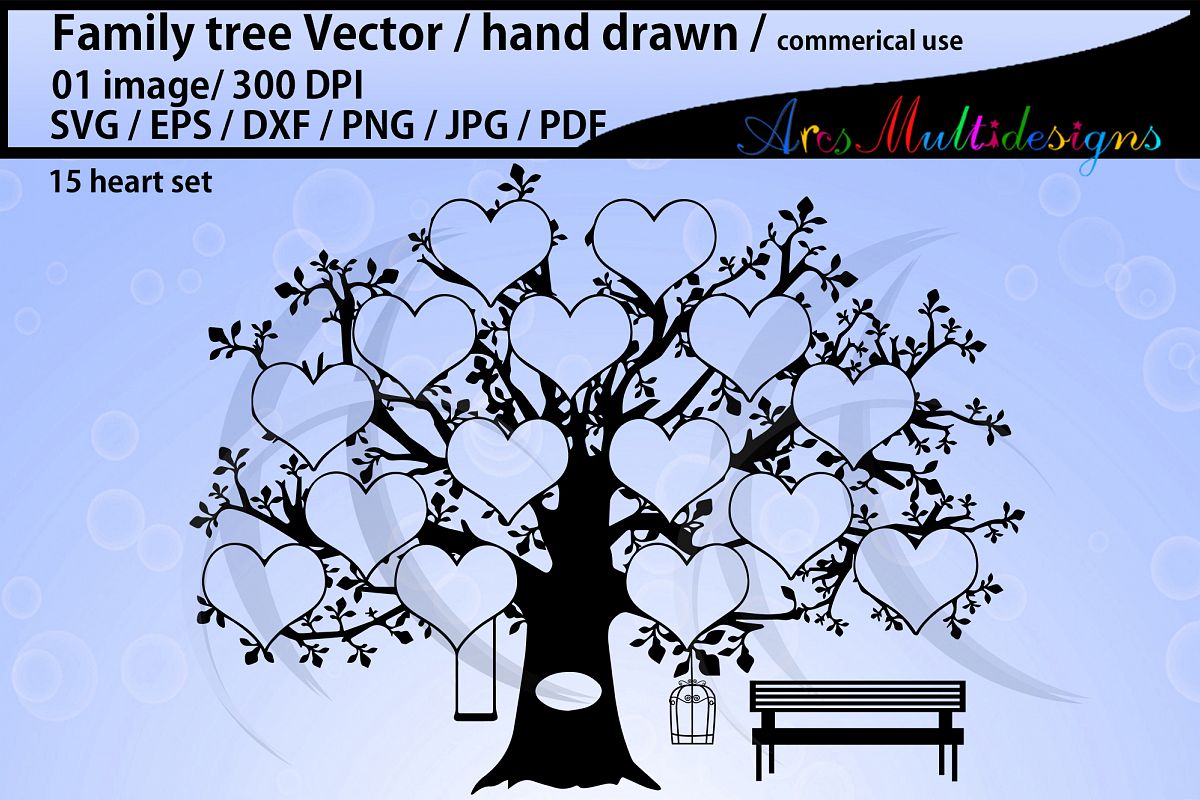 15 hearts family tree silhouette / clipart / vector example image 1