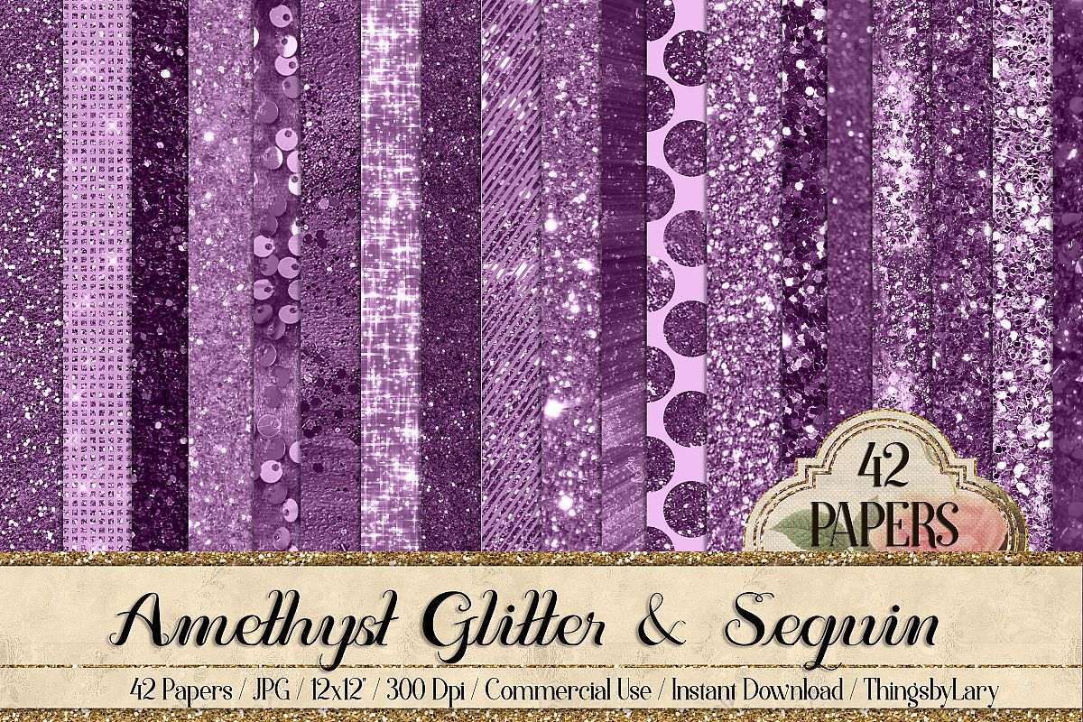 42 Amethyst Plum Purple Lilac Glitter Sequin Digital Papers example image 1