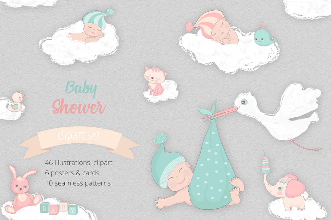 Baby Shower Illustration Set example image 1