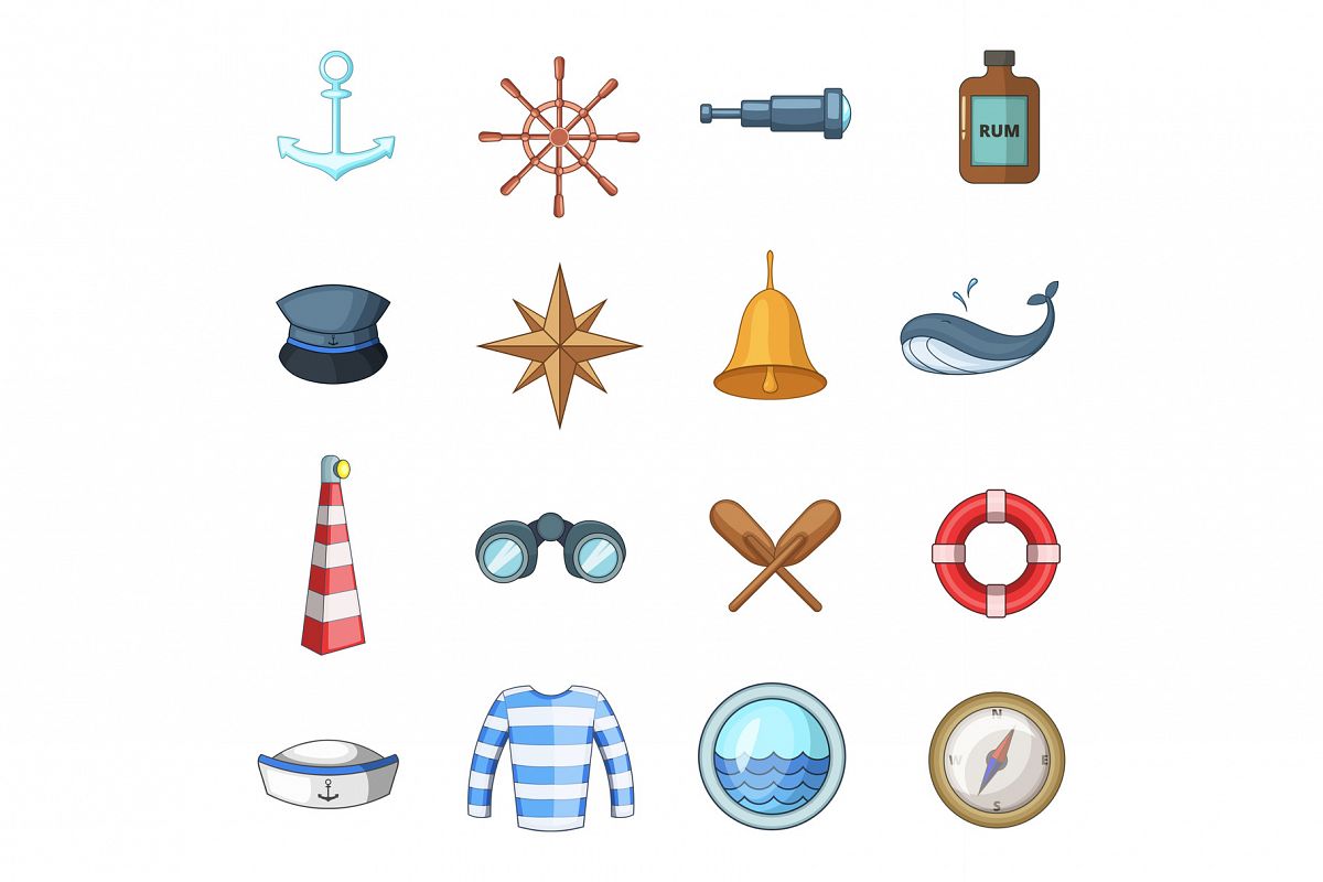 Nautical icons set, cartoon style example image 1