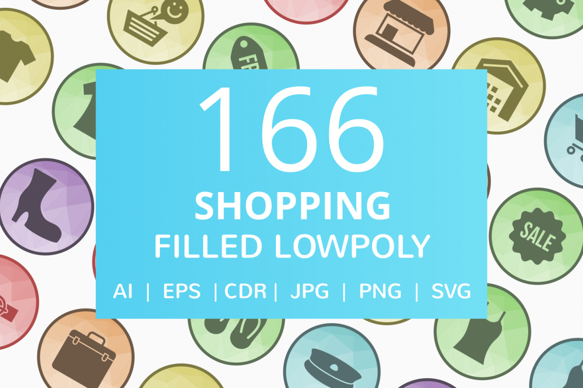 166 Shopping Filled Low Poly Icons example image 1