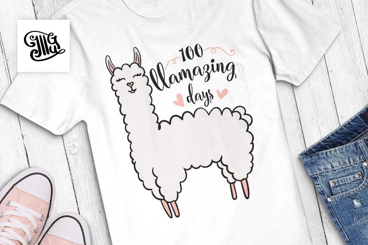 100 days of school for girl and teacher svg with llama example image 1