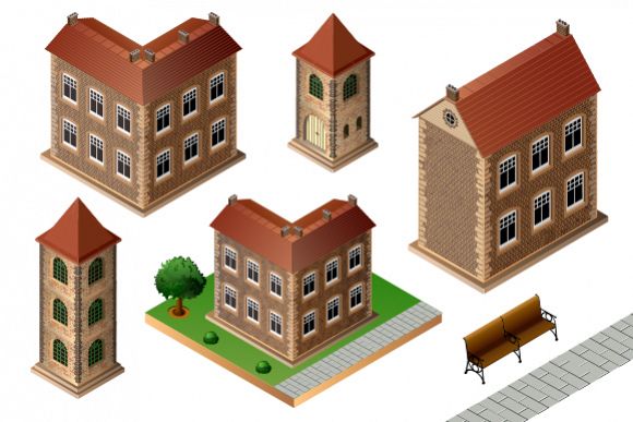 Set of vintage city buildings example image 1