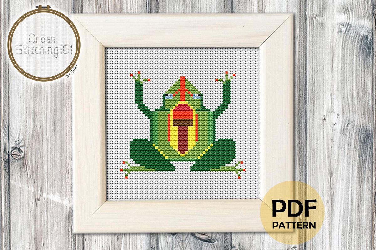 Frog Design Cross Stitch Pattern- Instant Download PDF example image 1