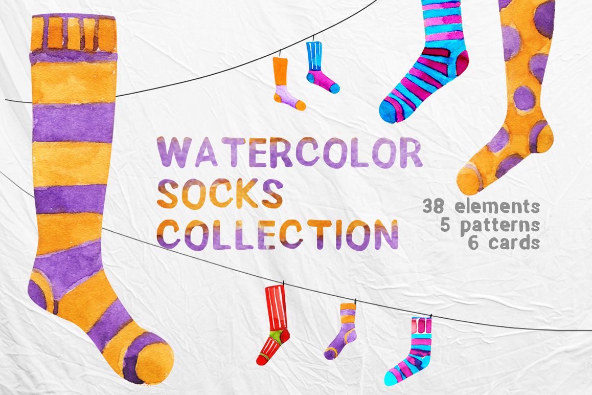 Watercolor socks set example image 1