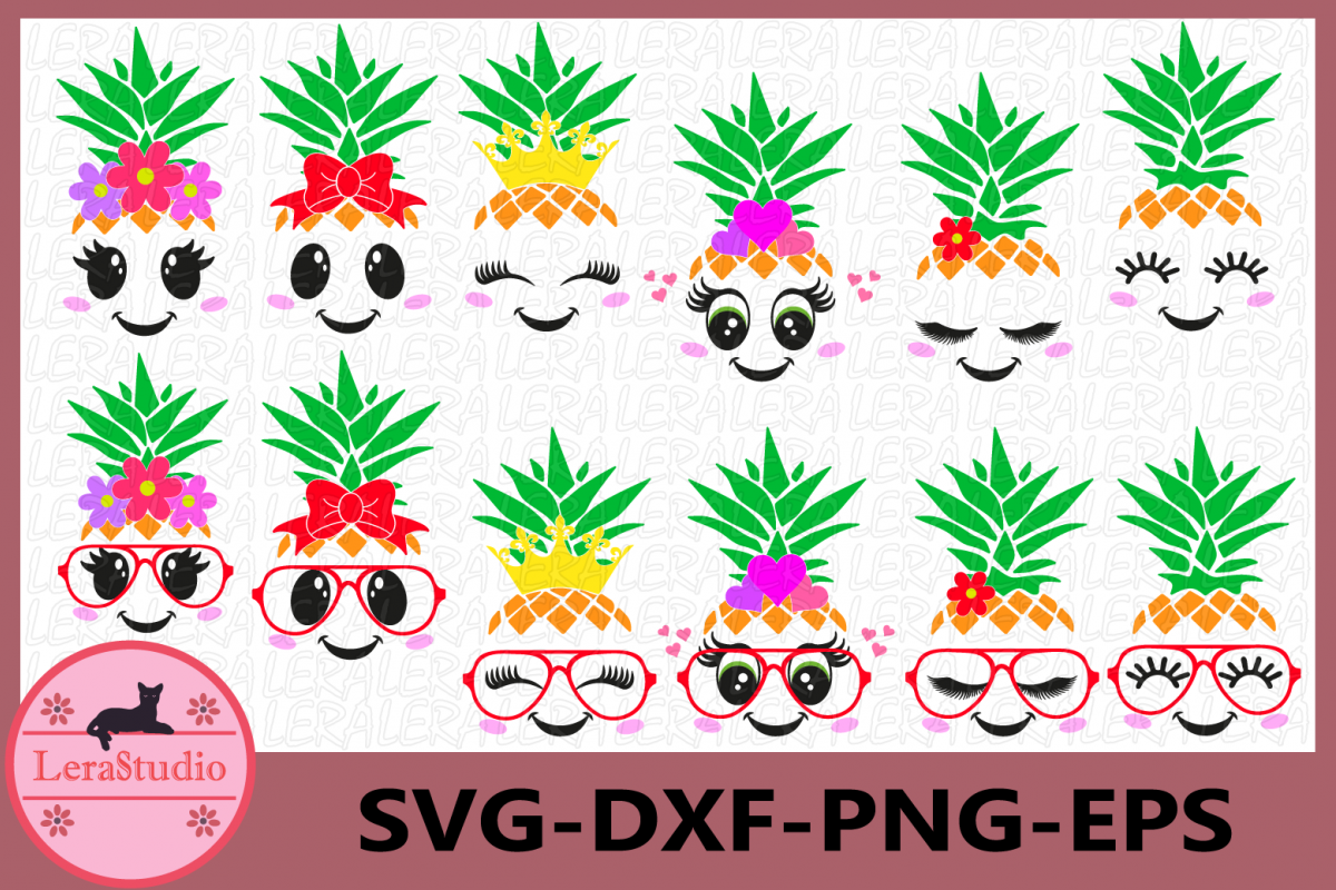 Cute Pineapple face Svg, Pineapples SVG, Eyelashes SVG example image 1