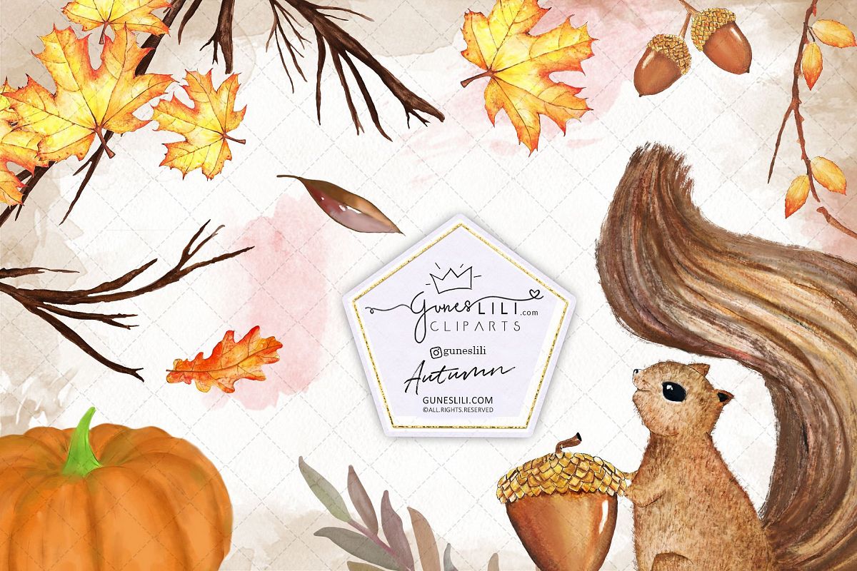 Watercolor Autumn Clipart Hand Painted Fall Graphics example image 1