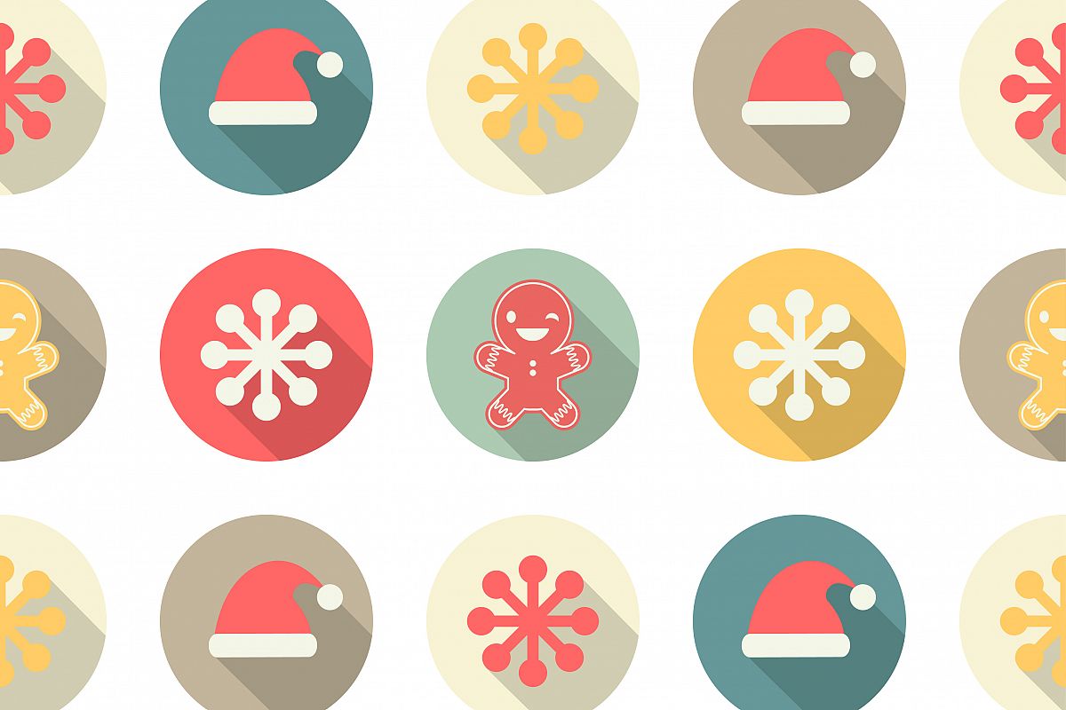 Seamless pattern with Christmas icons on white background. Winter holiday vintage pattern. example image 1