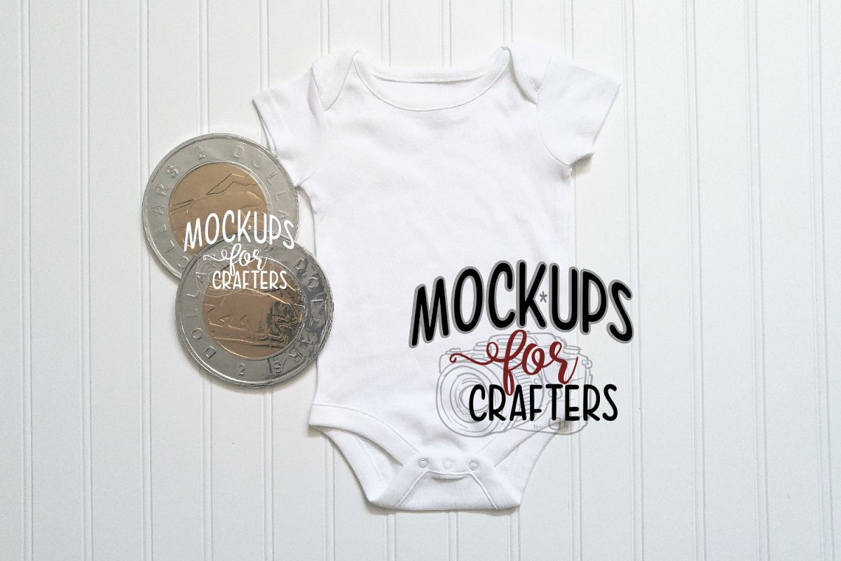 White baby bodysuit with CDN toonies MOCK-UP example image 1