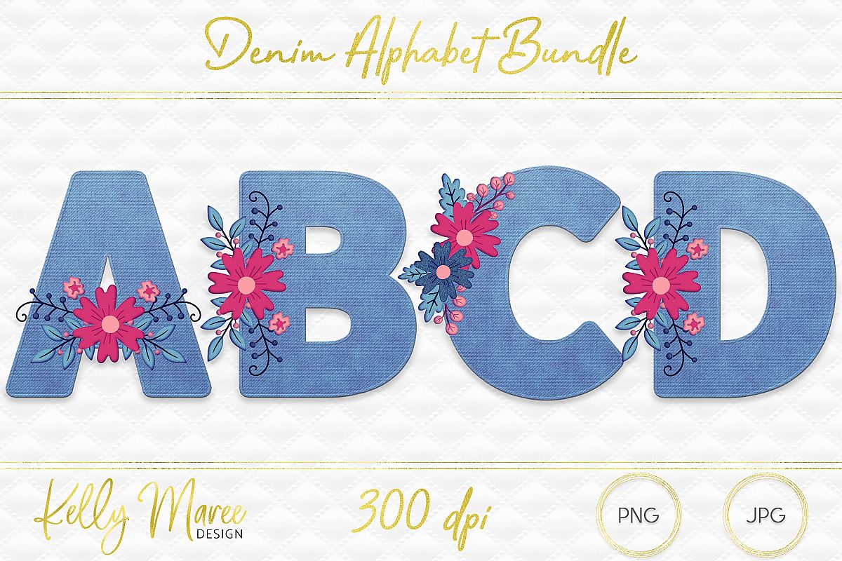 Light Denim & Floral Alphabet Graphic Bundle example image 1
