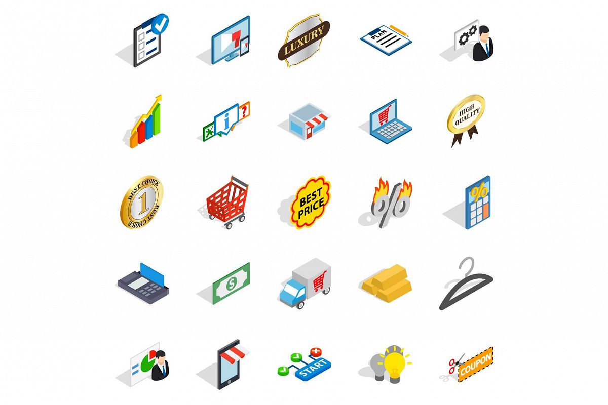 Financial center icons set, isometric style example image 1