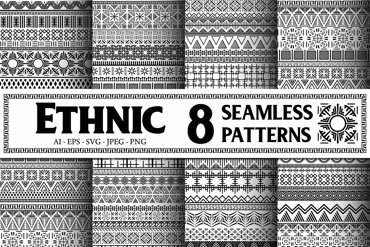 Black and White Ethnic Seamless example image 1