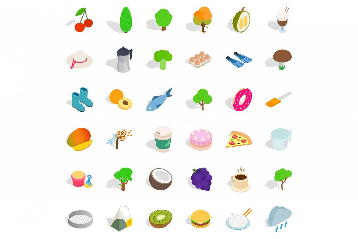 Vegetarian dish icons set, isometric style example image 1