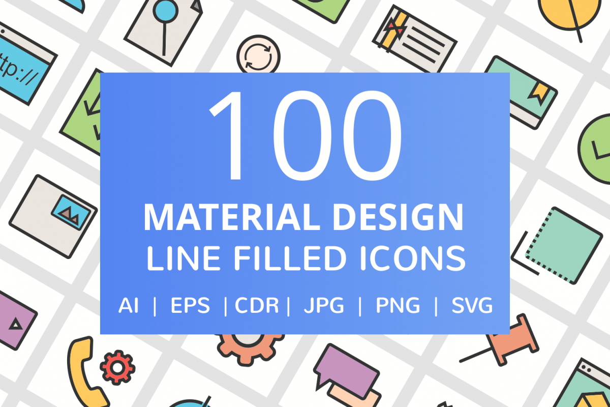 100 Material Design Filled Line Icons example image 1