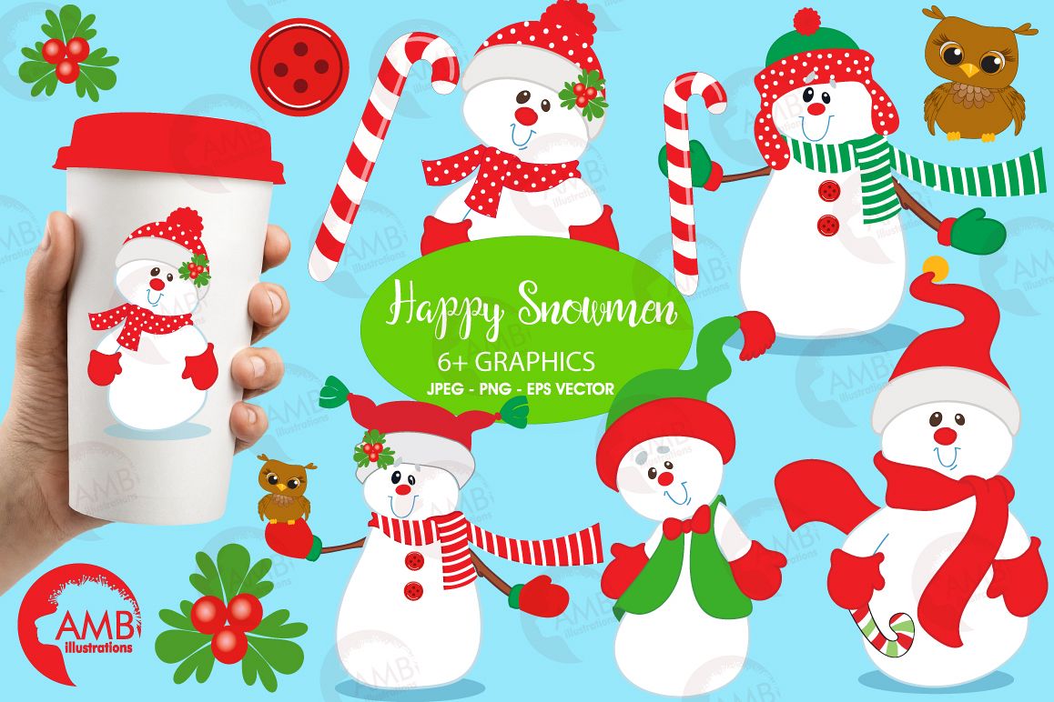 Happy Snowmen clipart, graphics, illustrations AMB-503 example image 1