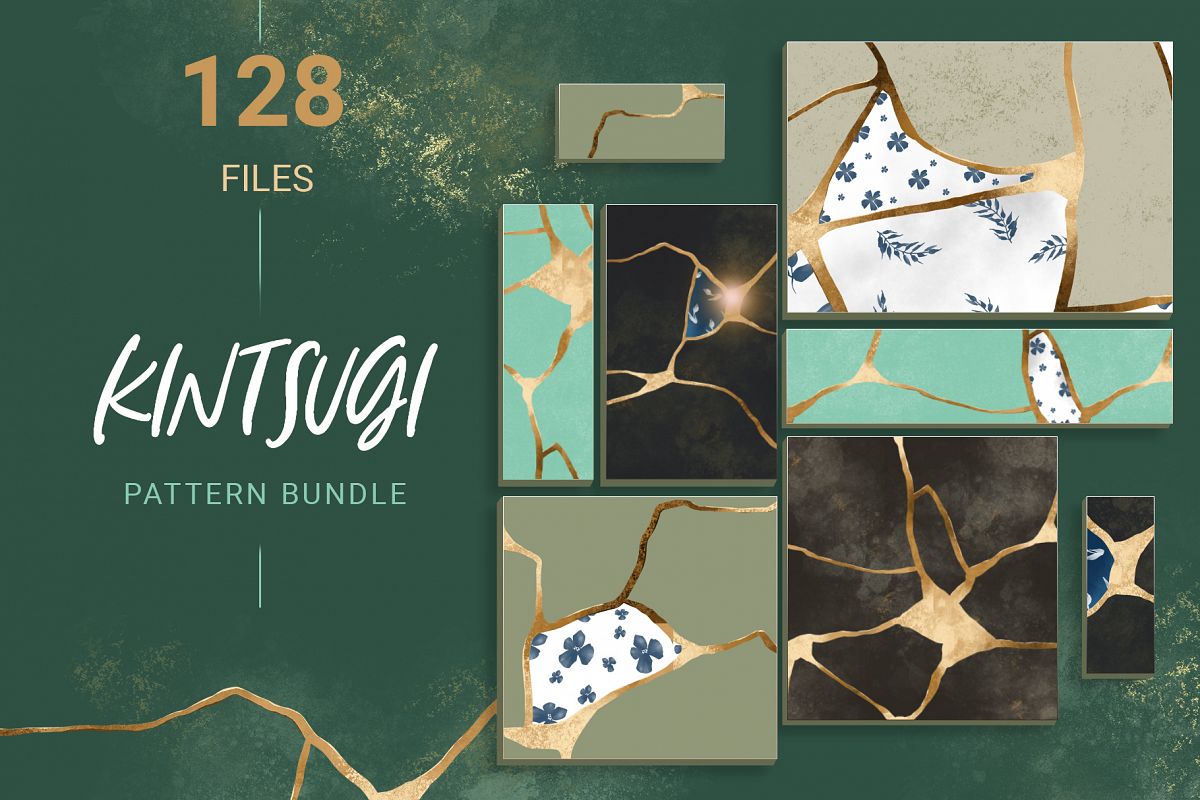 Kintsugi seamless pattern set example image 1